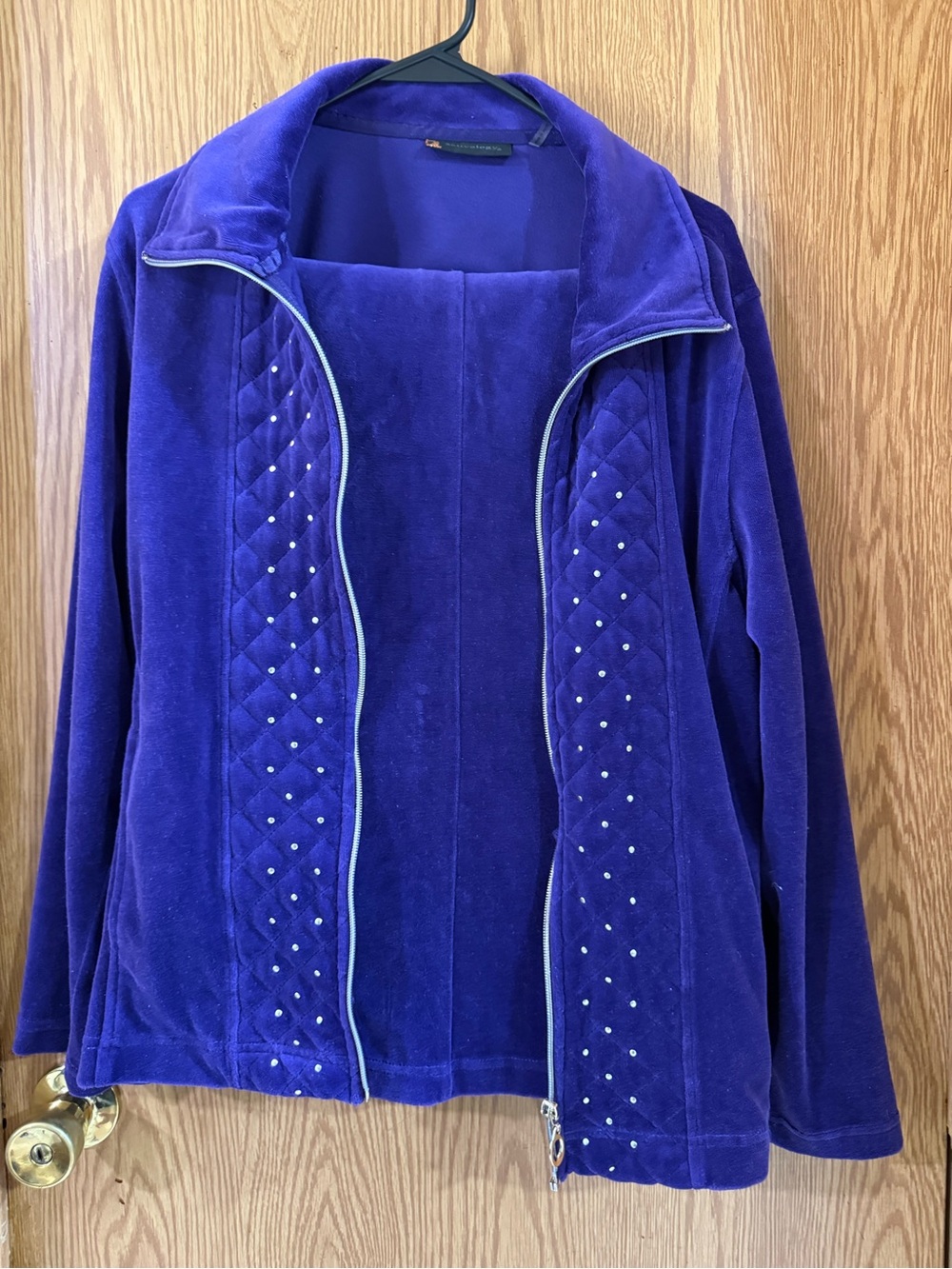 Plush Velvet Teddy Jacket in Deep Purple with Studded Quilt Panels